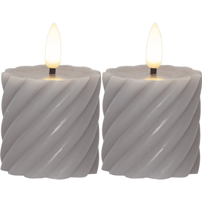 Huvudbild Blockljus LED Flamme Swirl Grå 2-P 7,5cm